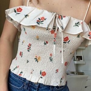 Fashion Nova white ruffled frilly ruched crop tank